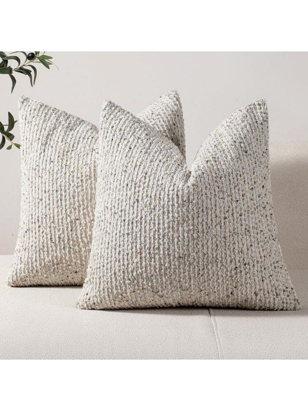 Chic Striped Euro Sham Pillow Covers Set of 2 | 26x26 Cream Grey Textured Boho